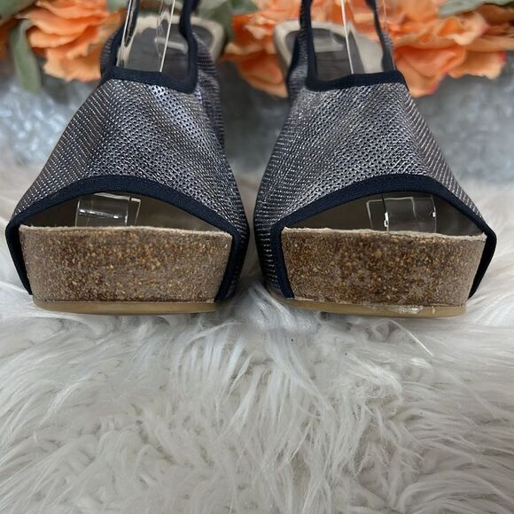 Vintage Donald Pliner Blue Metallic Stretchy Slingback Heels Size 8 - Picture 4 of 11